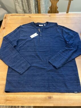 ROWM Men's XL Blue Marled Long Sleeve Henley Shirt - 100% Cotton NWT